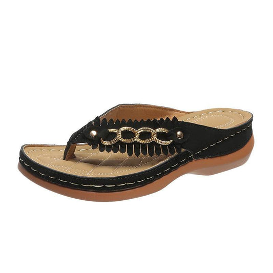 Summer Women Wedge Sandals With Chain Anti-Slip Slippers Retro Slides Flip Flops Shoes - Mubimart