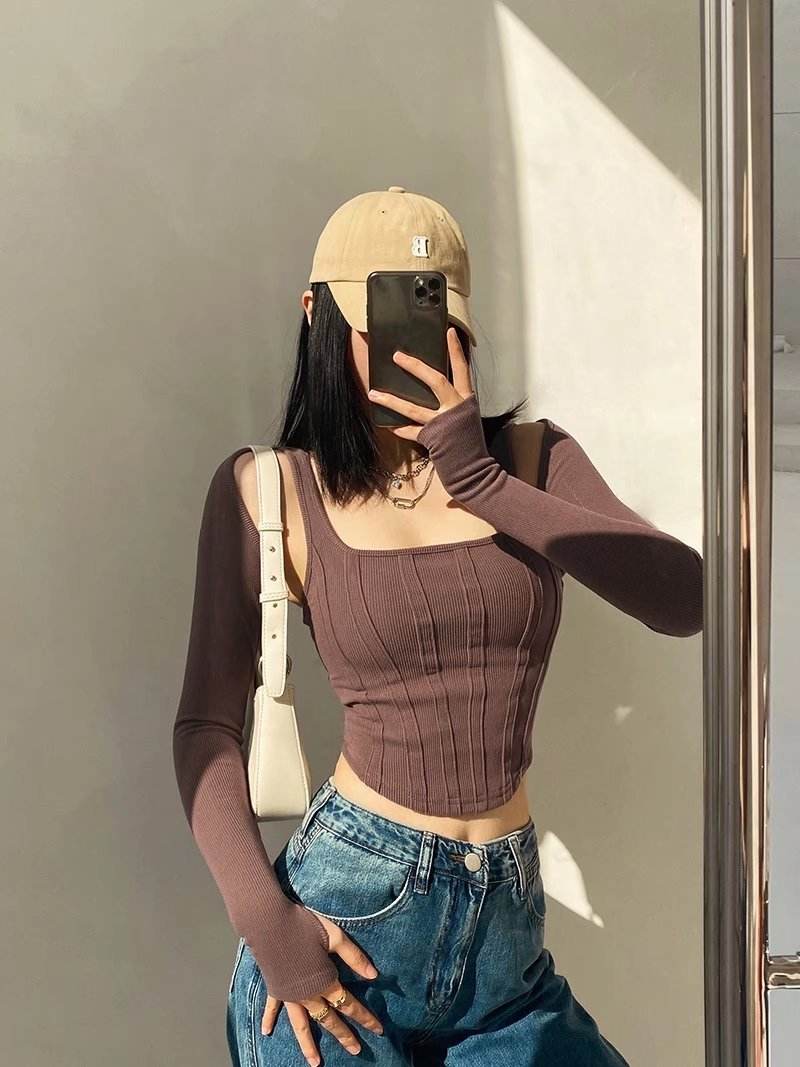 Corset Slim Navel Sling Two Piece Trendy Top - Mubimart