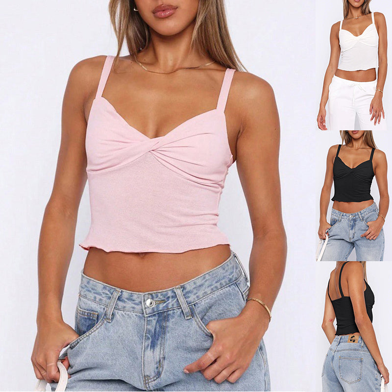 New Y2K V-neck Camisole Summer Versatile Sexy Short Top Girl Street Style Womens Clothing - Mubimart - Camisole 