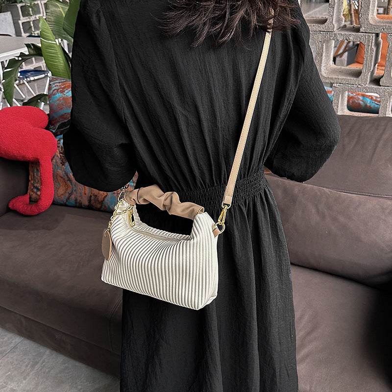 Women Fashion Crossbody Bag PU Leather Pleated Cloud Small Tote Bags Casual Simple Elegant Temperament Messenger Bags - Mubimart