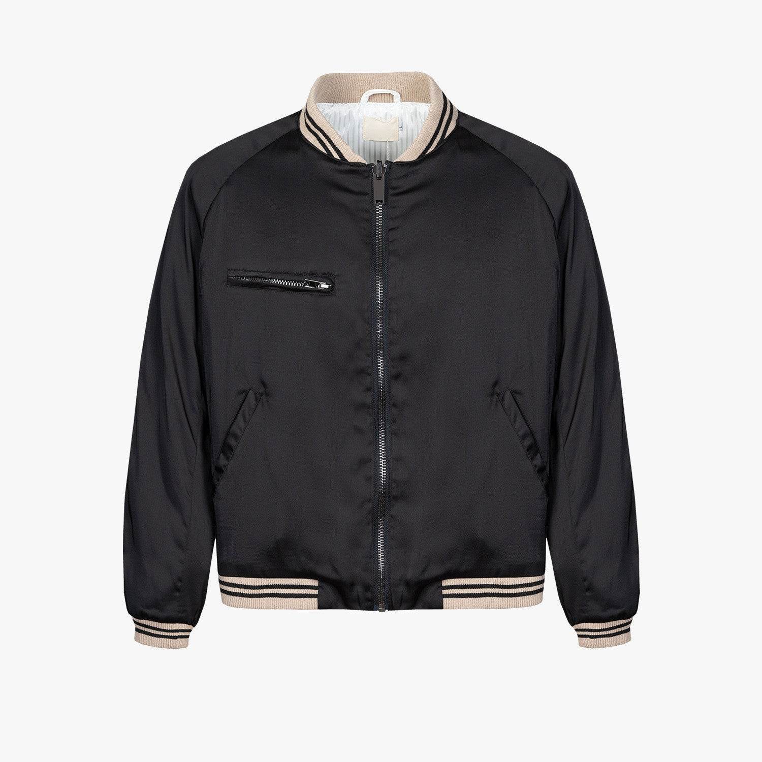 Black Silk Cotton Bomber Jacket - Mubimart
