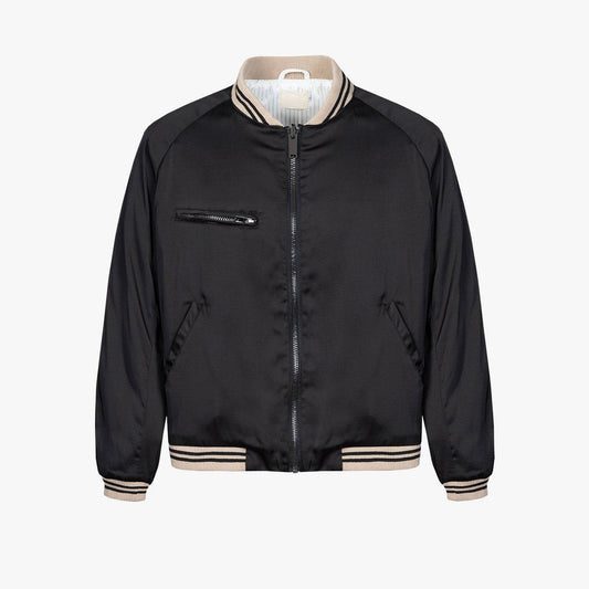 Black Silk Cotton Bomber Jacket - Mubimart
