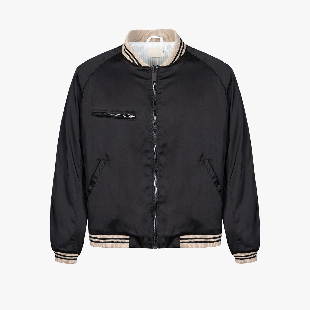 Black Silk Cotton Bomber Jacket