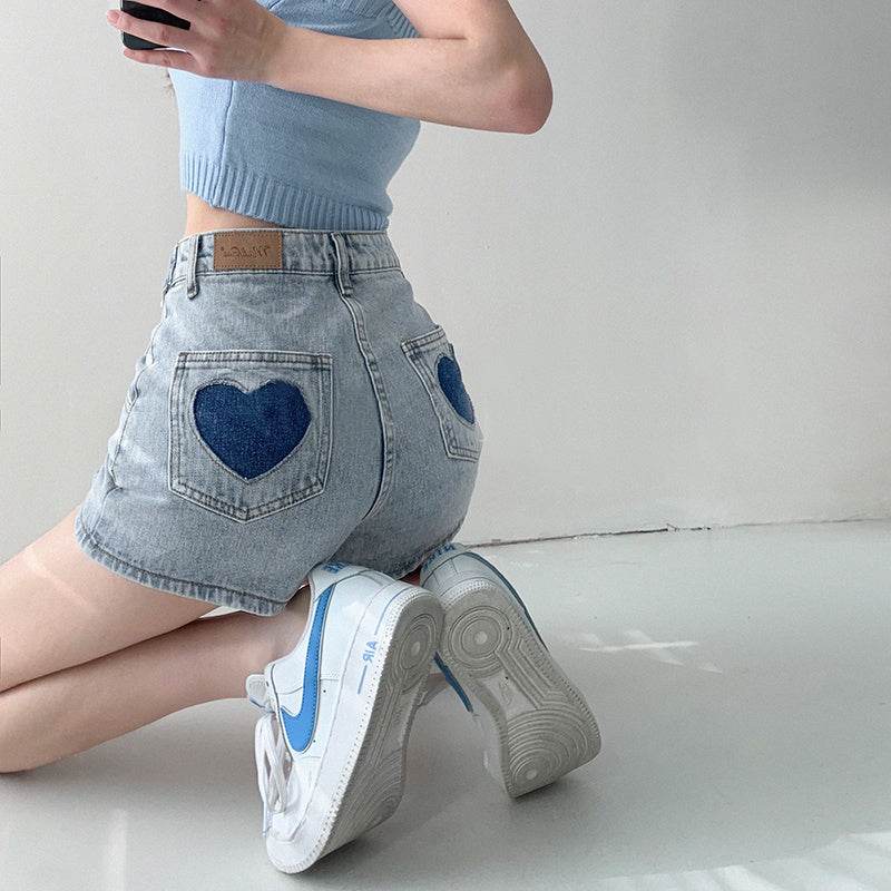 Fashionable Street Style Love Hot Girl Denim Shorts Women - Mubimart