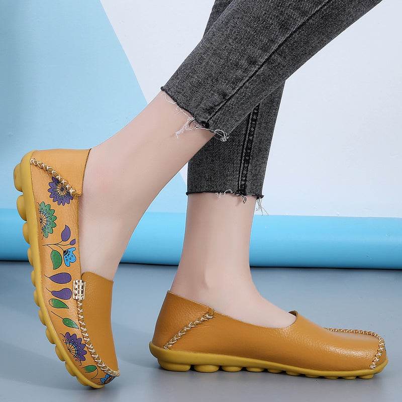 Flowers Loafers Women Flat Shoes With Sewing Thread Soft Shoes - Mubimart