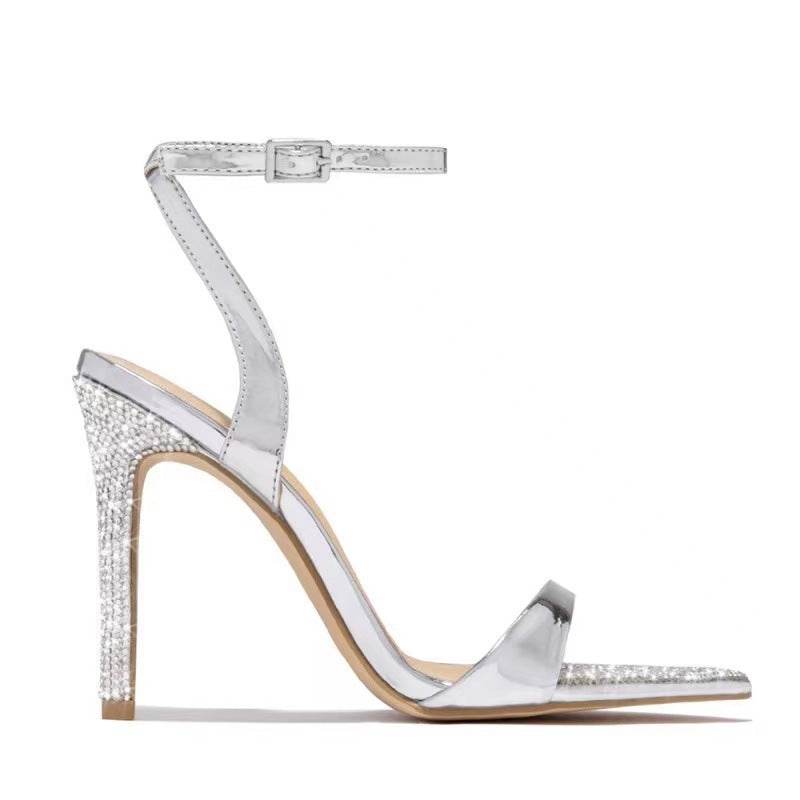 Buckle Rhinestone Stiletto Peep Toe Catwalk Show High Heels Open Toe - Mubimart