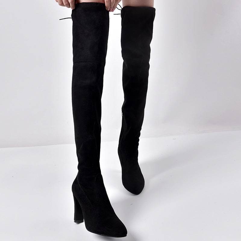 Pointed Toe Chunky Heel Over-the-knee Boots Springy Thigh Boot Women - Mubimart