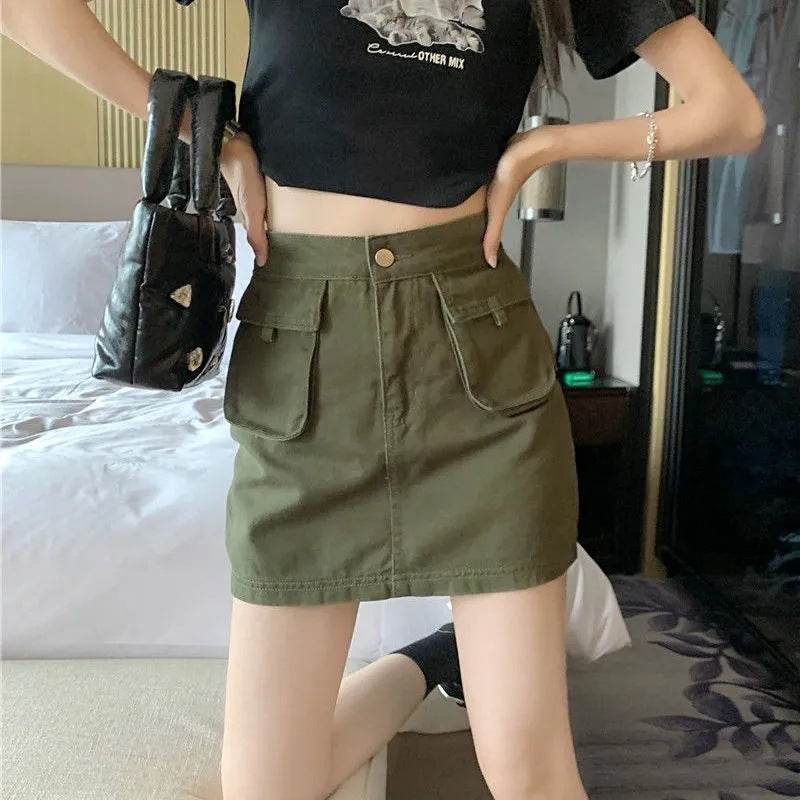 Workwear Denim Skirt Women's A- Line High Waist Skirt - Mubimart