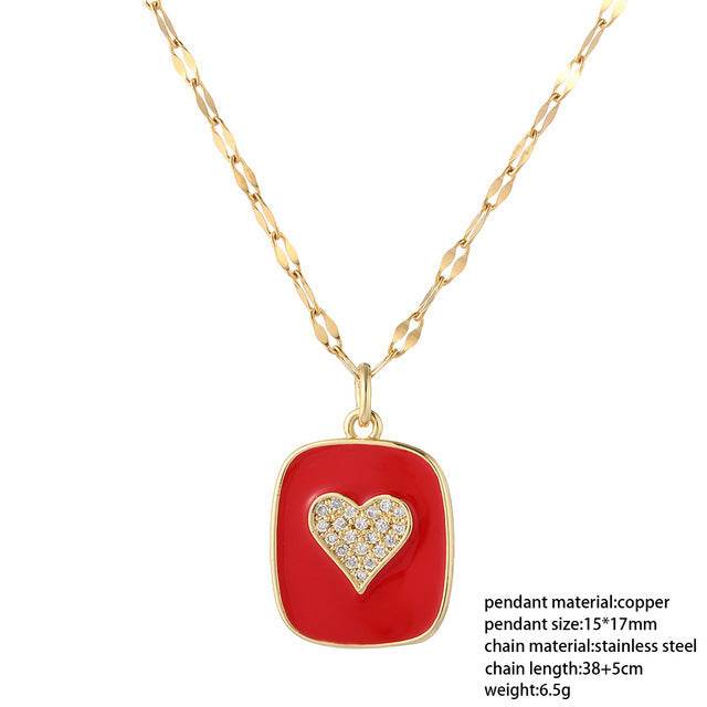 Red Heart Love Pendant Necklace For Women Choker Long Chains - Mubimart