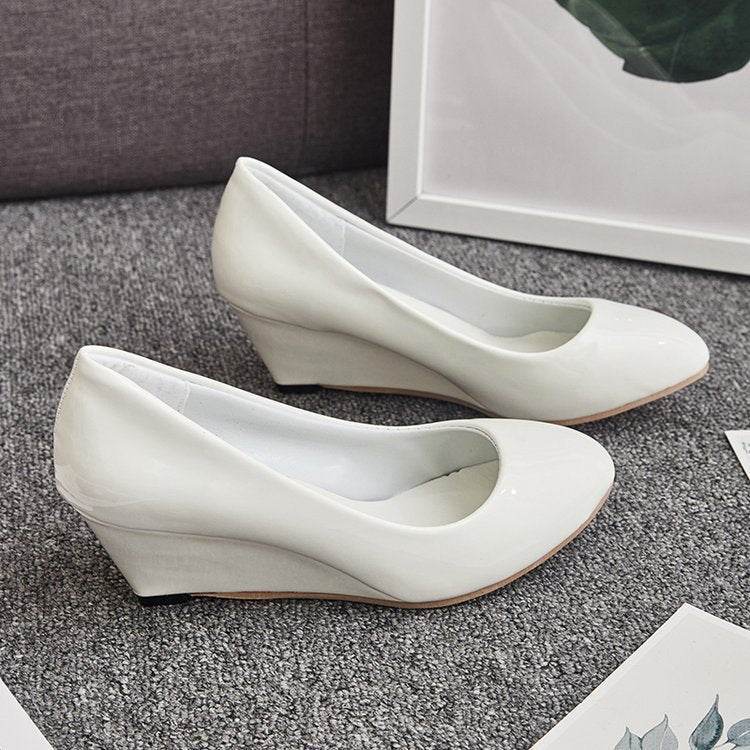 Patent Leather Pointed Toe Work Shoes Women Black Leather Shoes Work Shoes - Mubimart