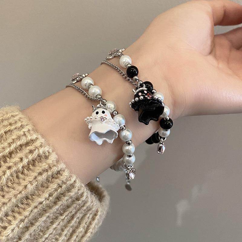 Black And White Small Ghost Beaded Bracelet For Women - Mubimart
