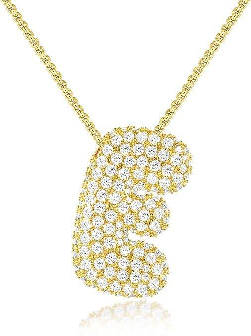 Brass Zircon Balloon English Letter Necklace - Mubimart