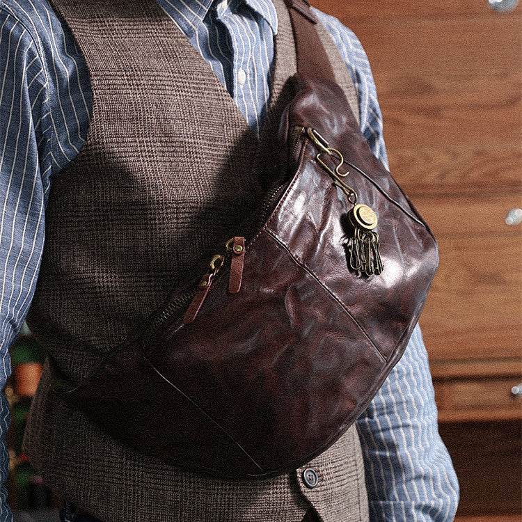 Mens Fashion Vintage Leather Waist Bag - Mubimart