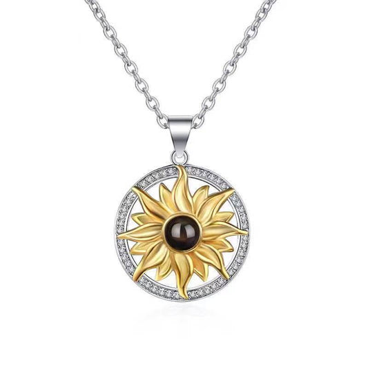 Silver Sunflower Projection Necklace For Women