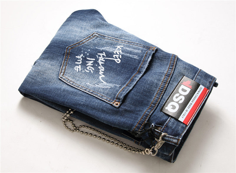 men jeans famous D2 Men slim jeans pants mens denim trousers zipper blue hole Pencil Pants