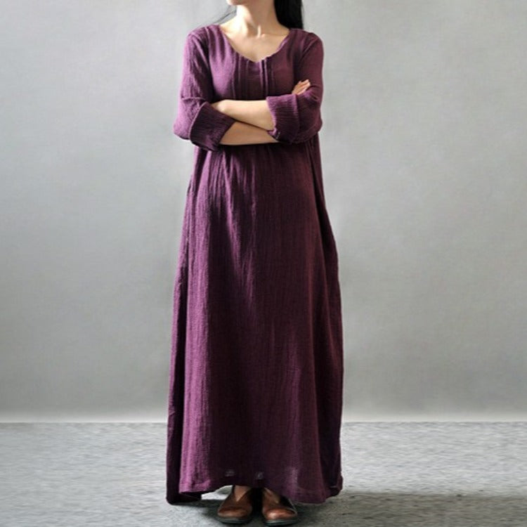 Artistic Texture Linen Robe Plus Size Dress - Mubimart -  