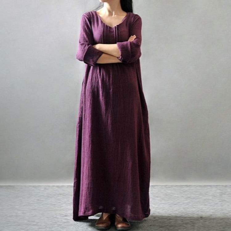 Artistic Texture Linen Robe Plus Size Dress - Mubimart