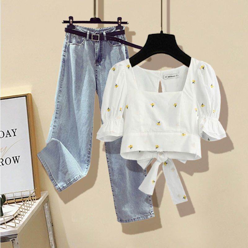 Women Sweet Fashion Floral Embroidery Cropped Blouses - Mubimart