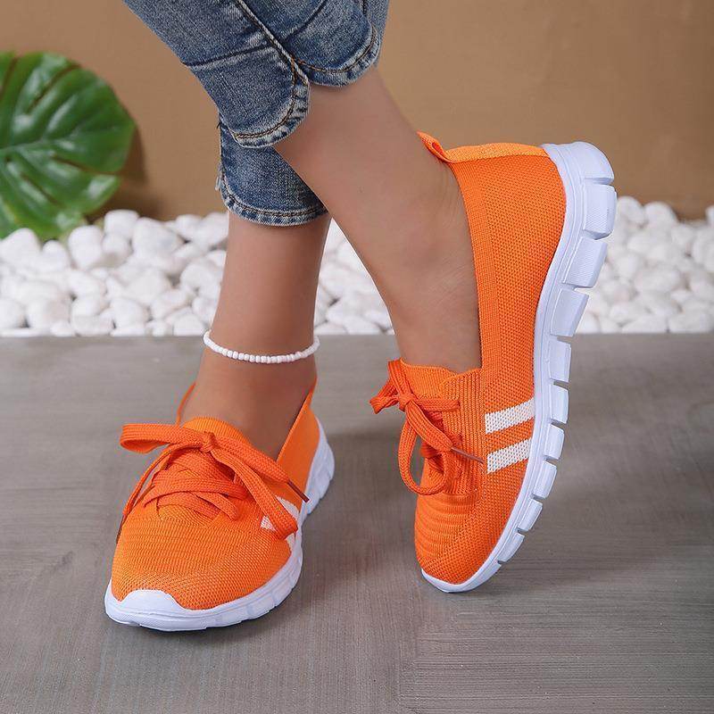 Casual Lace-up Mesh Shoes Preppy Flats Walking Running Sports Shoes Sneakers For Women - Mubimart