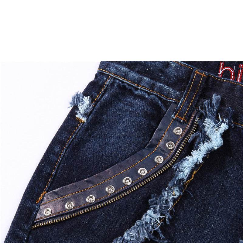 Panelled Statement Jeans Frayed Slim Fit - Mubimart