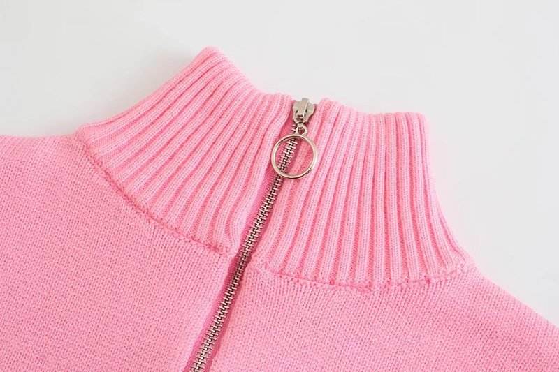 Zip-Up Casual Loose Pullover Sweater - Mubimart