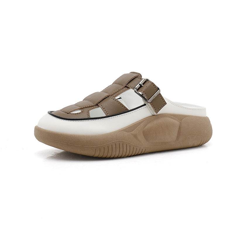 Thick-soled Closed-toe Slippers Summer Outdoor Garden Hollow Buckle Slide Sandals Casual Beach Shoes - Mubimart