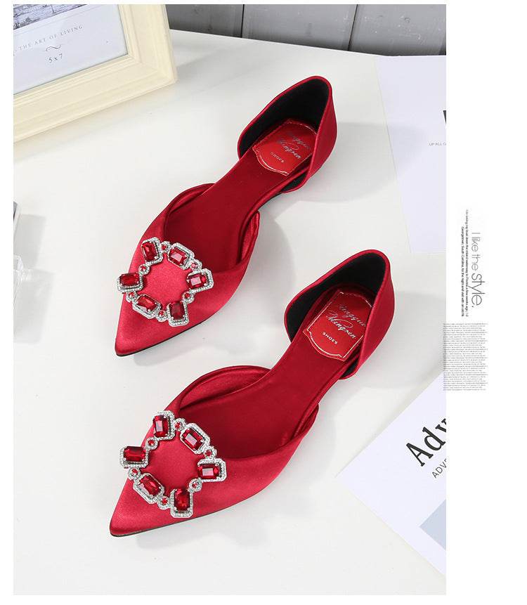 Flat diamond low-top pointed-toe shallow sandals - Mubimart