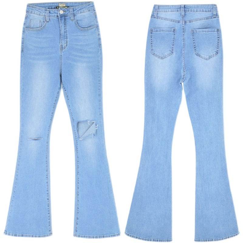 Irregular Hole Super High-rise Straight-leg Micro-flare Jeans - Mubimart