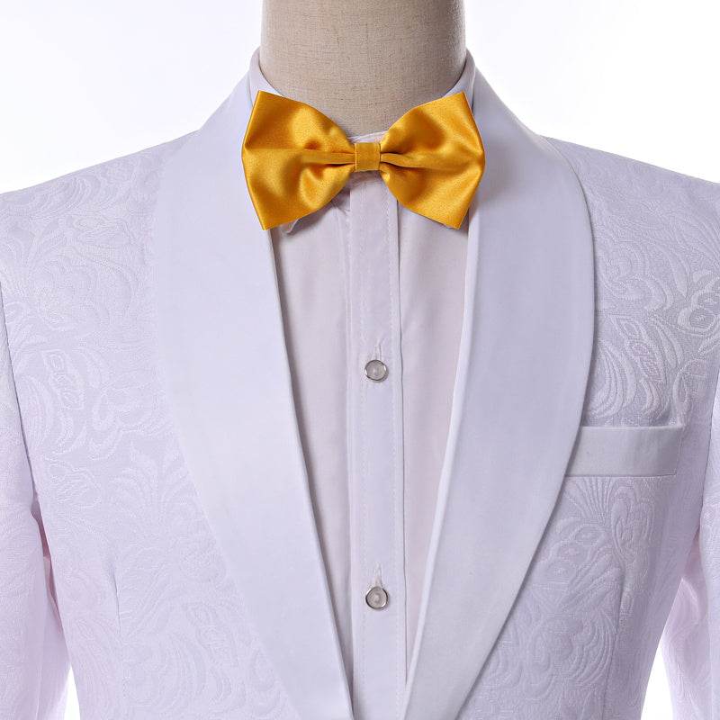 Custom Size Jacquard Groomsmen White Groom Tuxedos Shawl - Mubimart