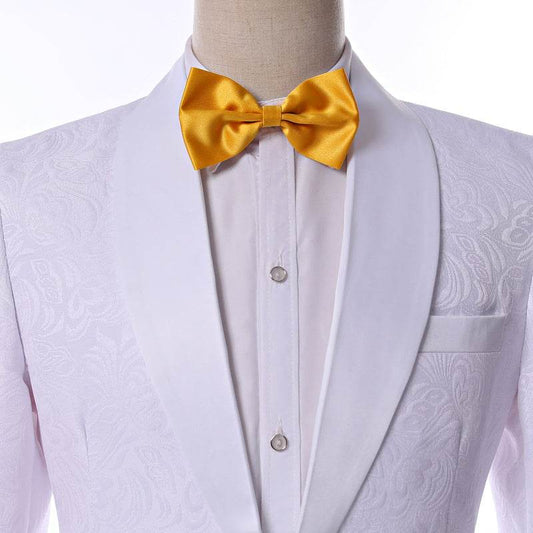 Custom Size Jacquard Groomsmen White Groom Tuxedos Shawl - Mubimart