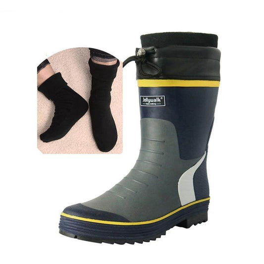 Warm Rain Boots Men's One Body Plus Velvet Thickened Rain Boots - Mubimart