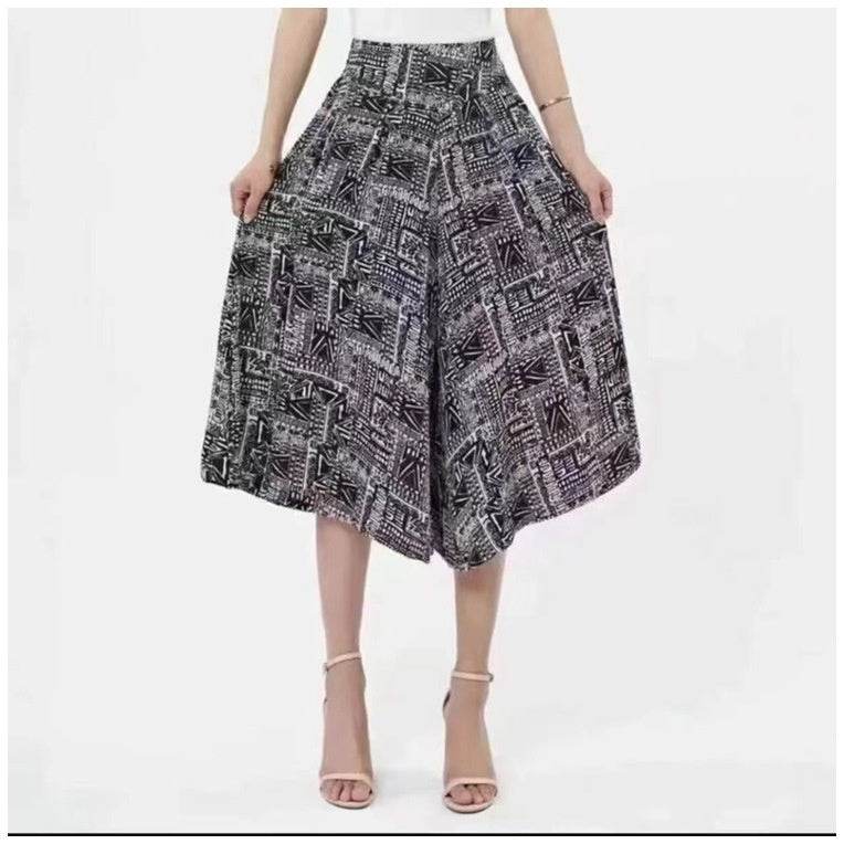 Slim And Casual High Waisted Printed Wide Leg Capris - Mubimart