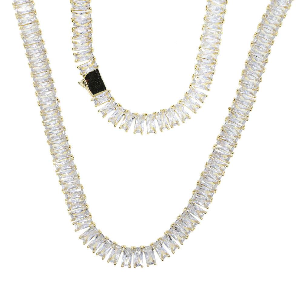 Mens Fashion Simple Rectangular Zirconia Hip Hop Necklace - Mubimart