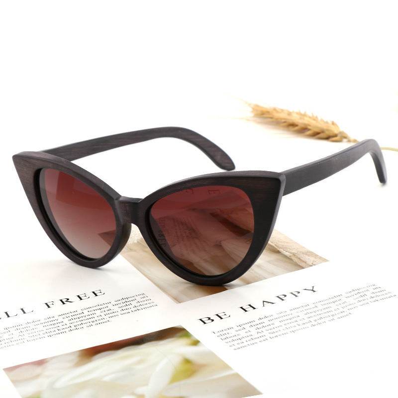 Bamboo Wood Glasses Fashion Ladies Cat Eye Polarized Sunglasses - Mubimart