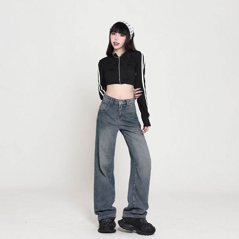 Nostalgic High Waist Wide Leg Jeans For Women - Mubimart