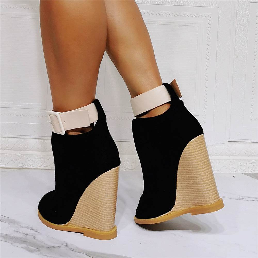 Sexy Wedge Heels With One-line Strappy Roman Heel Sandals - Mubimart