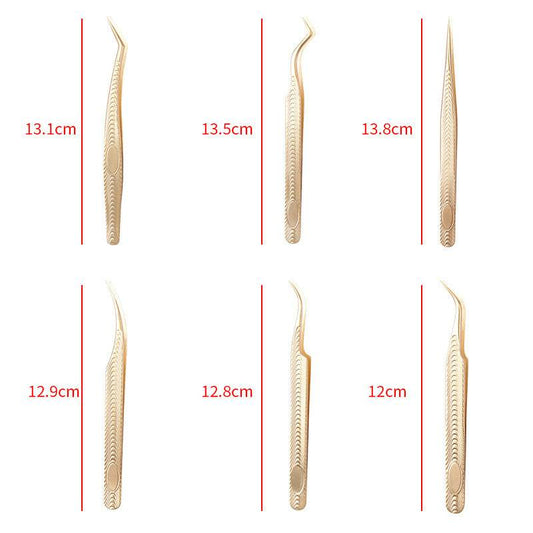 Stainless Steel Eyelash Flowering Tweezers Golden Grafting Eyelash Tweezers - Mubimart