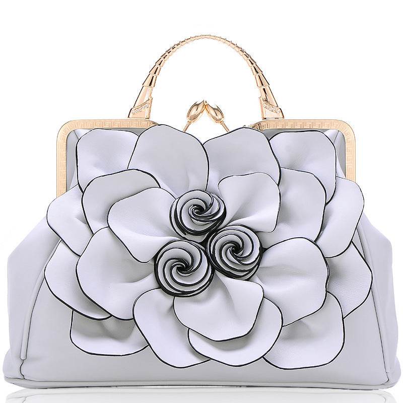 Rose Flower Women Tote Solid Color Shoulder Bag - Mubimart