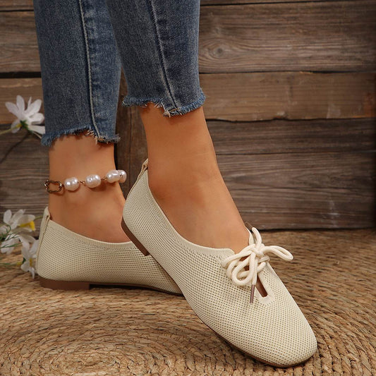 Casual Lace-up Mesh Flats Shoes Women Fashion Solid Color Loafers Lazy Shoes - Mubimart