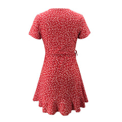 European And American Summer V-neck Ruffled Lace A-line Slim Dress - Mubimart -  