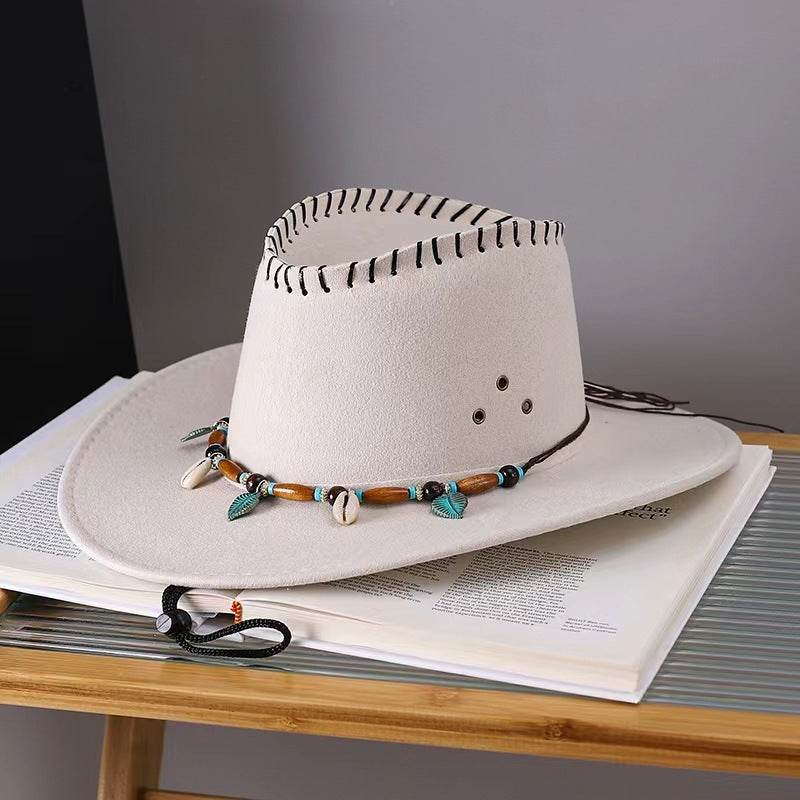 Western Cowboy Hat Men's And Women's Gem Chain Fedora Hat - Mubimart