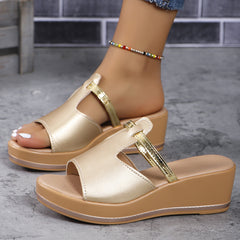 Sommer Peep-Toe Wedges Sandalen Casual Dicke Sohle Erhöhung Hausschuhe Mode Outdoor Slides Schuhe Frauen