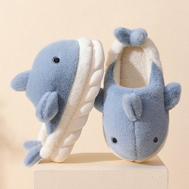 Shark Slippers Soft Sole Furry Shoes Home Bedroom Slippers Women - Mubimart