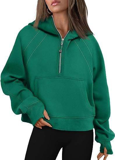 Zipper Hoodies Sweatshirts With Pocket Loose Sport Tops Long Sleeve Pullover Sweaters Winter Fall Outfits Women Clothing - Mubimart
