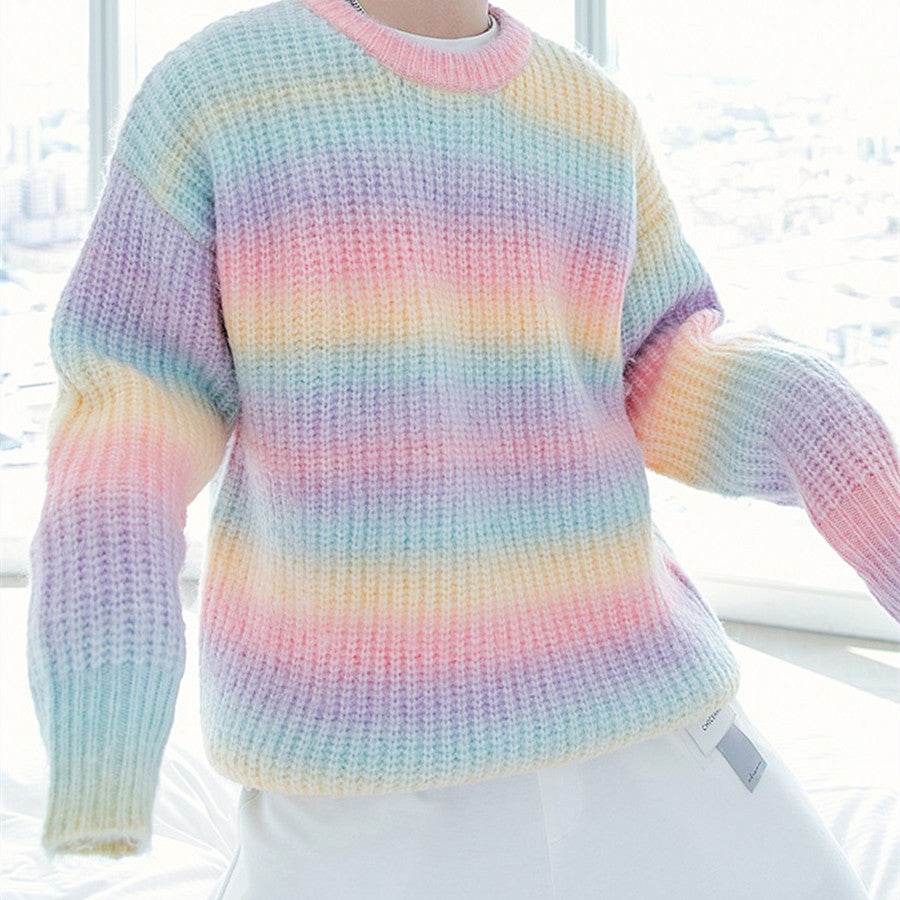 Mens Fashion Gradient Tie-Dye Loose Sweater Jacket - Mubimart