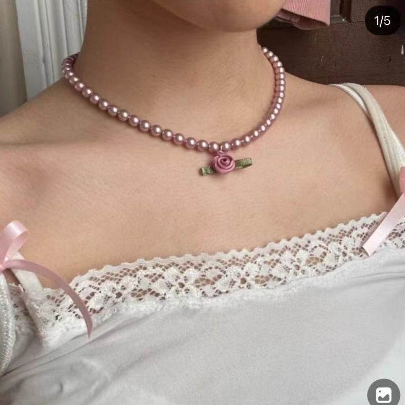 Flower Choker Pearl Necklace Graceful Mori Sweet Clavicle Chain Women - Mubimart