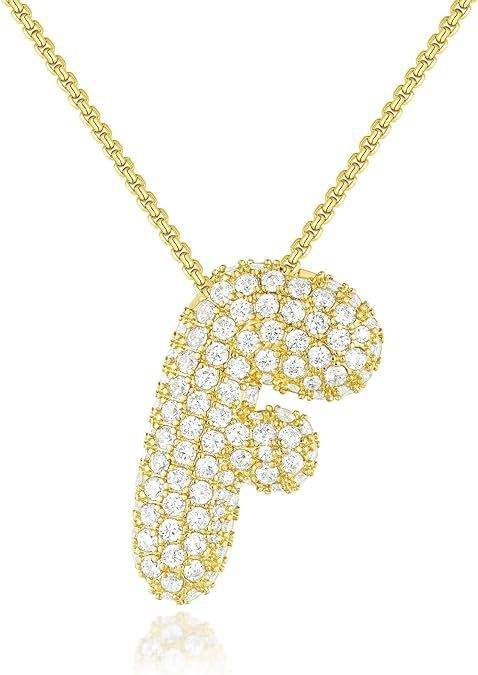 Brass Zircon Balloon English Letter Necklace - Mubimart