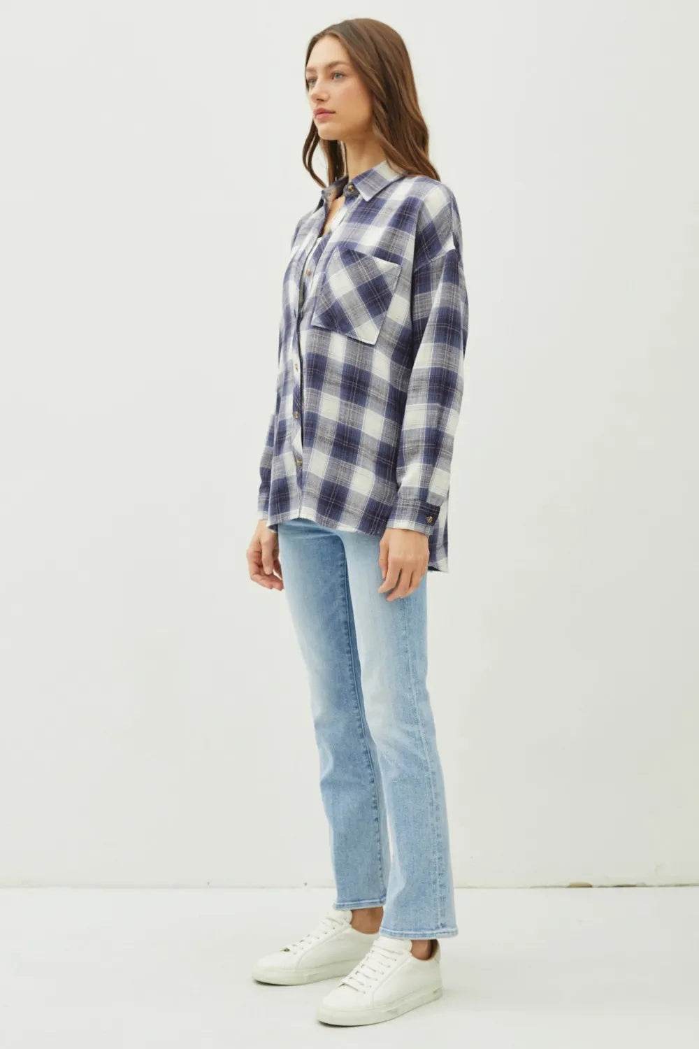 Be Cool Plaid Flannel Button Down Shirt With Chest Pocket - Mubimart