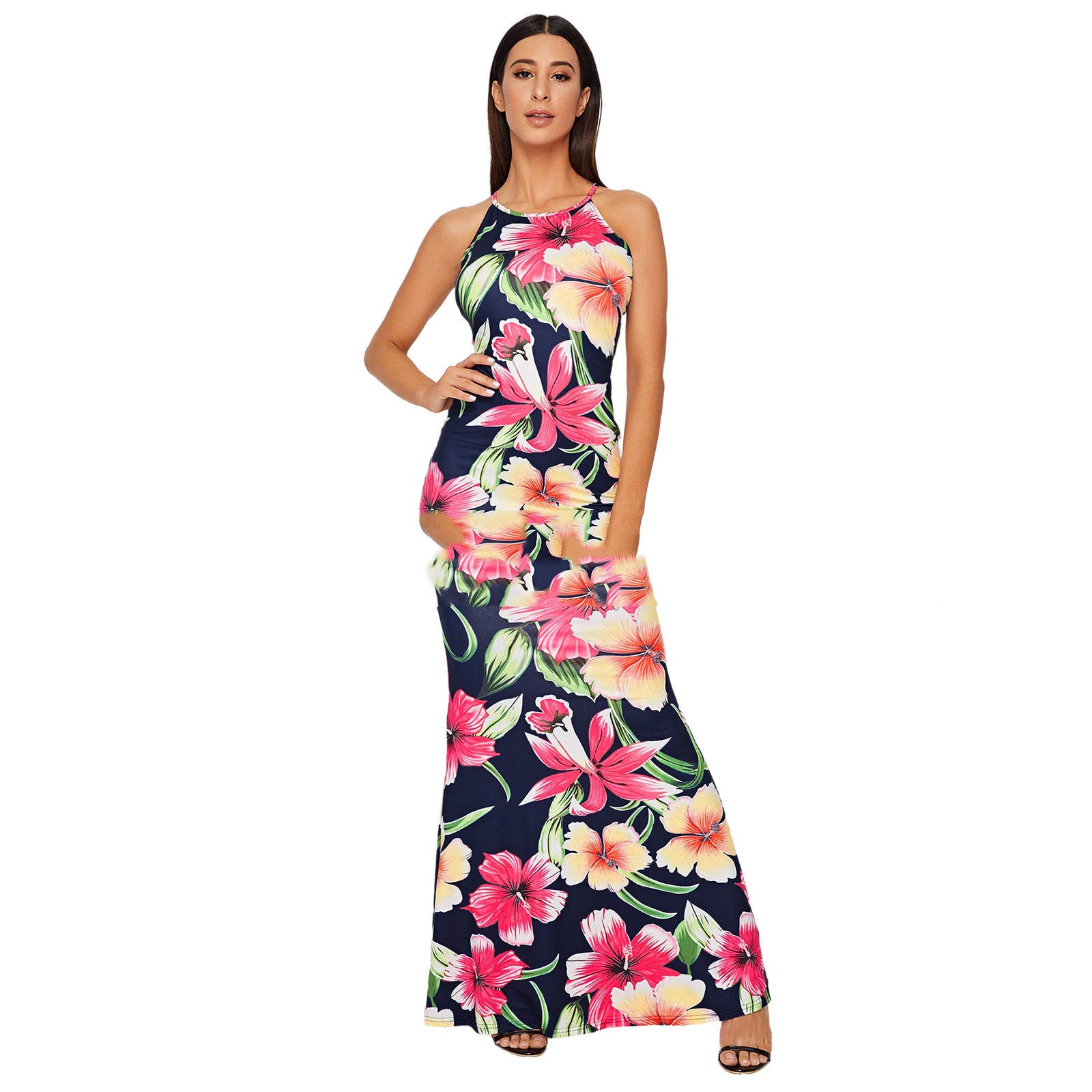 Women's Corset Milk Silk Maxi Suspender Print Dress - Mubimart -  