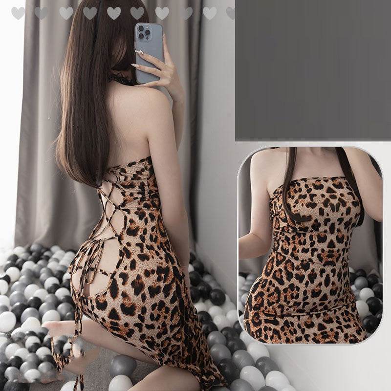 Long Skirt Lace Up Plus Size Erotic Lingerie Leopard Print - Mubimart